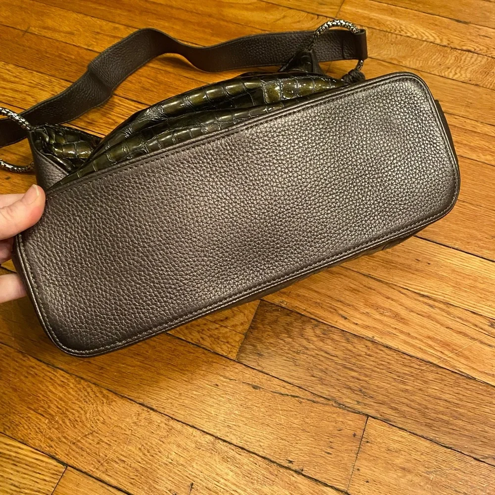 Vintage BRIGHTON Cher Green and Silver hobo shoulder bag.